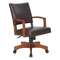 OSP Home Furnishings 109MB-ES Deluxe Wood Bankers Chair in Espresso Faux Leather with Antique Bronze Nailheads and Medium Brown Wood